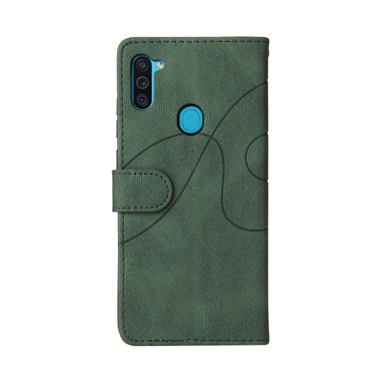 For Samsung Galaxy M11 Dual-color Splicing Horizontal Flip PU Leather Case with Holder & Card Slots & Wallet