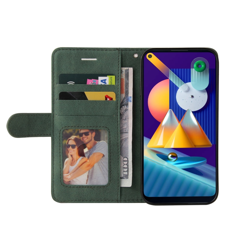 For Samsung Galaxy M11 Dual-color Splicing Horizontal Flip PU Leather Case with Holder & Card Slots & Wallet