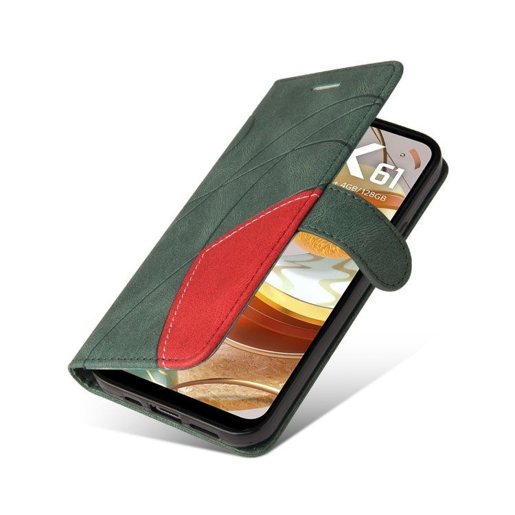 For LG K61 Dual-color Splicing Horizontal Flip PU Leather Case with Holder & Card Slots & Wallet