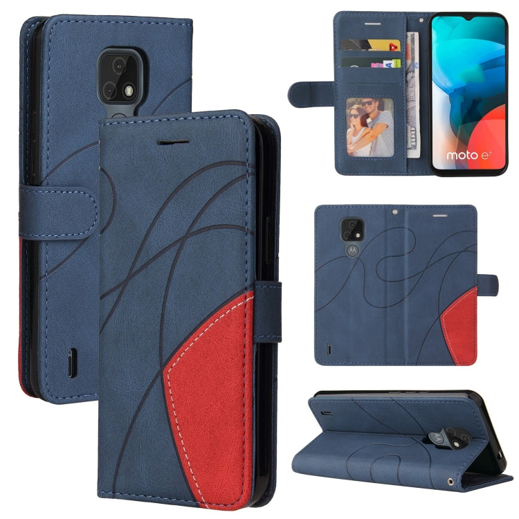 For Motorola Moto E7 Dual-color Splicing Horizontal Flip PU Leather Case with Holder & Card Slots & Wallet