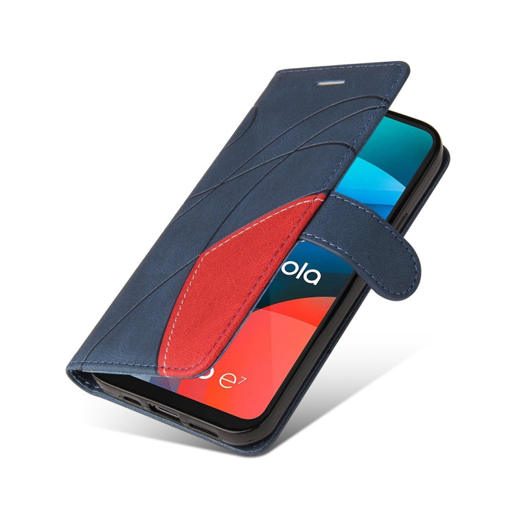 For Motorola Moto E7 Dual-color Splicing Horizontal Flip PU Leather Case with Holder & Card Slots & Wallet