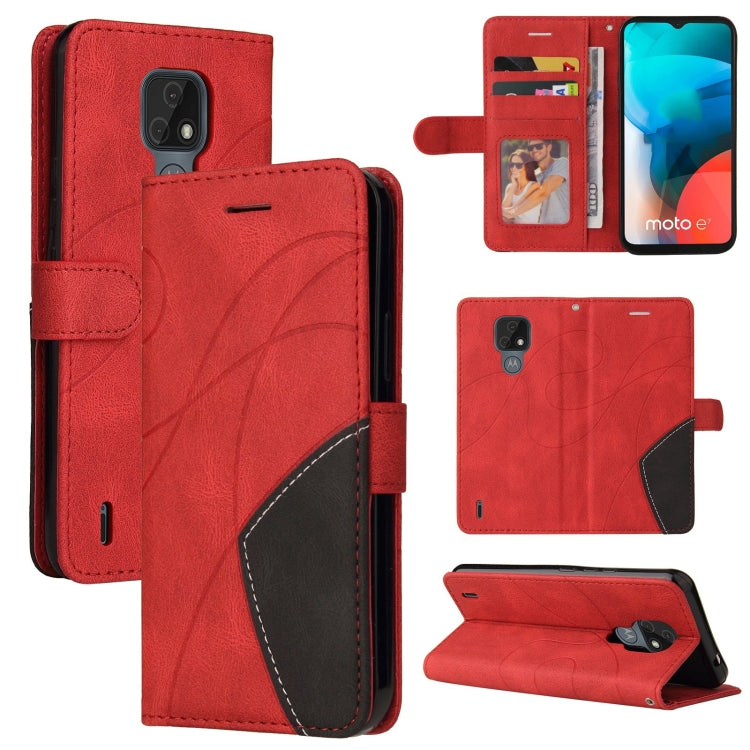 For Motorola Moto E7 Dual-color Splicing Horizontal Flip PU Leather Case with Holder & Card Slots & Wallet