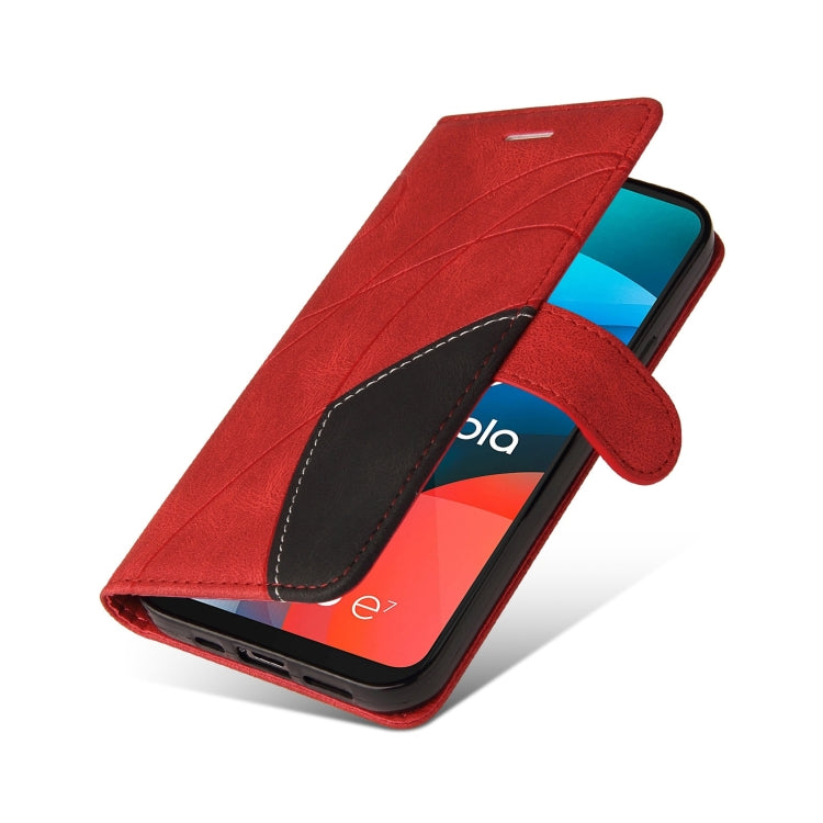 For Motorola Moto E7 Dual-color Splicing Horizontal Flip PU Leather Case with Holder & Card Slots & Wallet