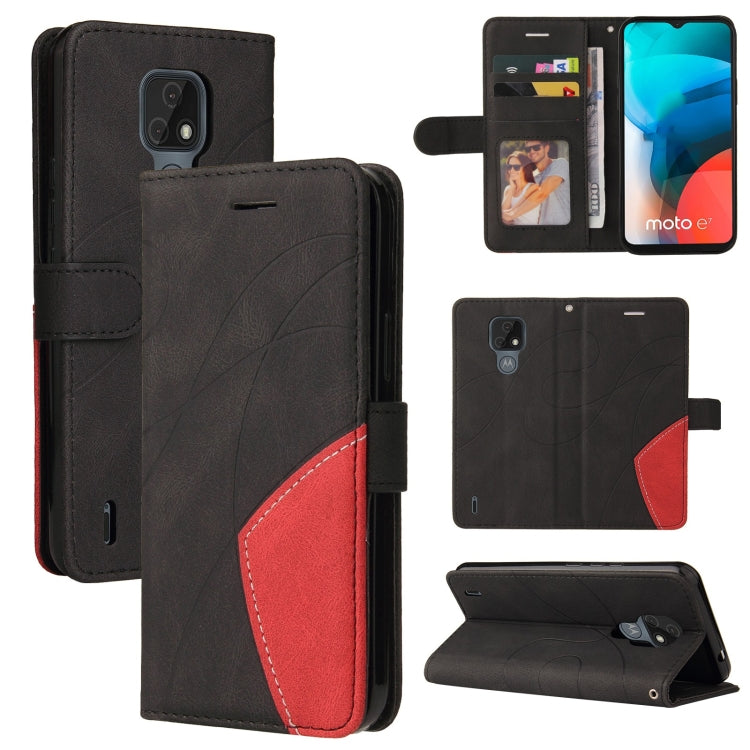 For Motorola Moto E7 Dual-color Splicing Horizontal Flip PU Leather Case with Holder & Card Slots & Wallet