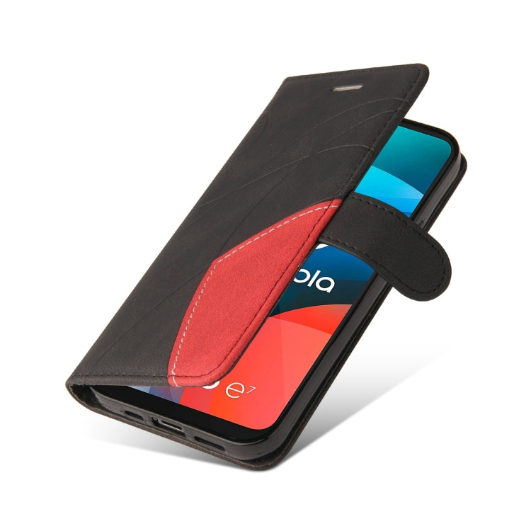 For Motorola Moto E7 Dual-color Splicing Horizontal Flip PU Leather Case with Holder & Card Slots & Wallet