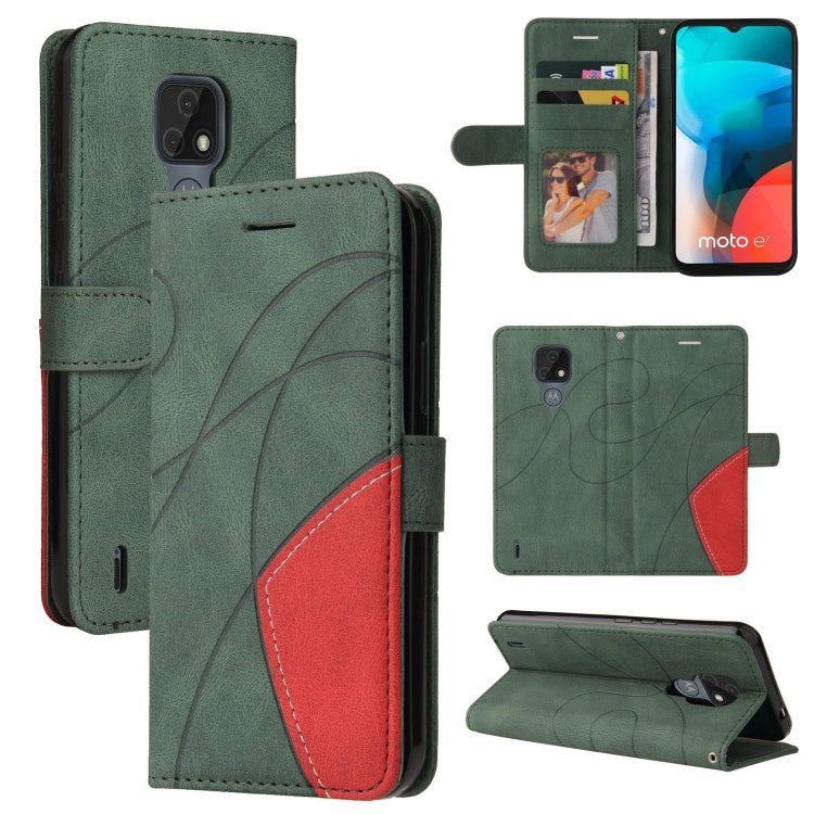 For Motorola Moto E7 Dual-color Splicing Horizontal Flip PU Leather Case with Holder & Card Slots & Wallet