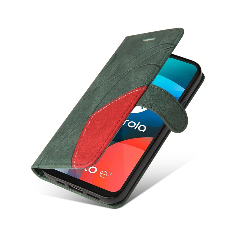 For Motorola Moto E7 Dual-color Splicing Horizontal Flip PU Leather Case with Holder & Card Slots & Wallet