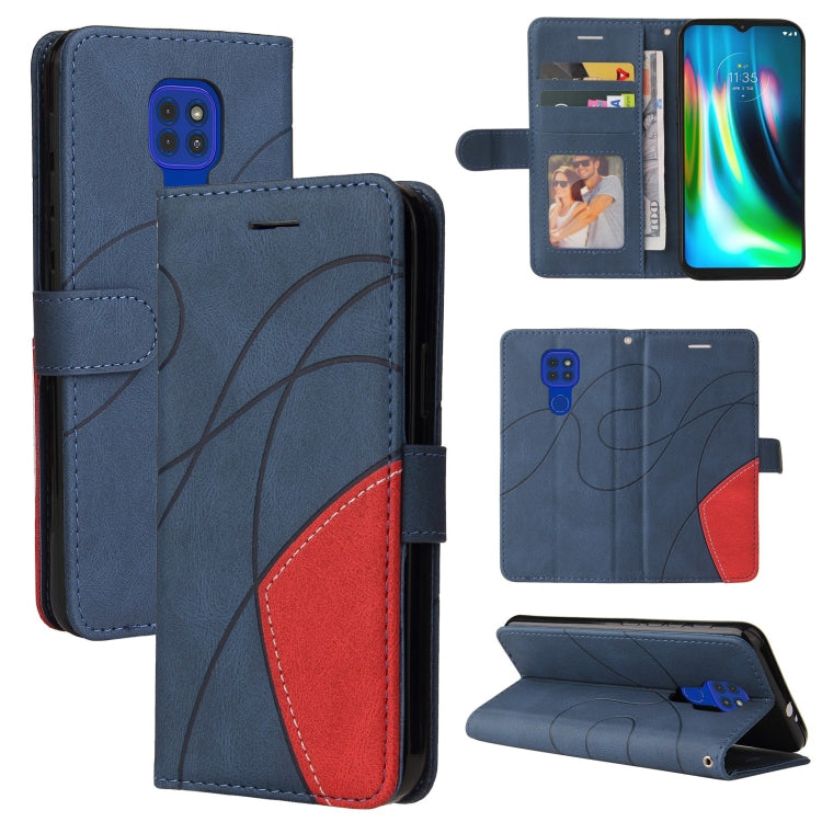 For Motorola Moto G9 Play Dual-color Splicing Horizontal Flip PU Leather Case with Holder & Card Slots & Wallet