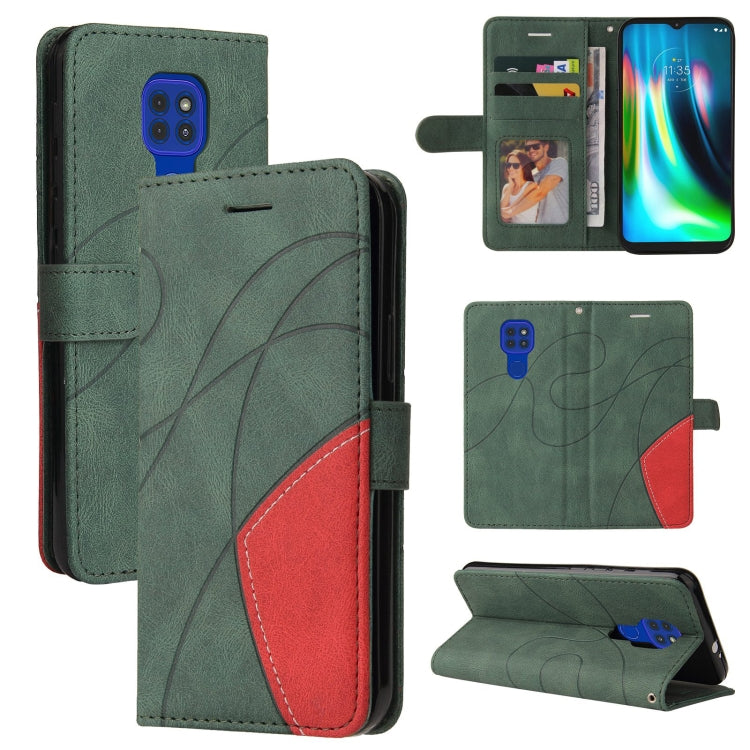 For Motorola Moto G9 Play Dual-color Splicing Horizontal Flip PU Leather Case with Holder & Card Slots & Wallet