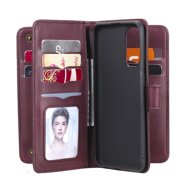 For OPPO Reno5 5G Multifunctional Magnetic Copper Buckle Horizontal Flip Solid Color Leather Case with 10 Card Slots & Wallet & Holder & Photo Frame