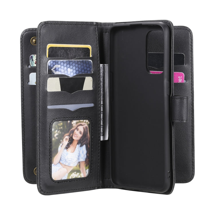 For OPPO Reno5 5G Multifunctional Magnetic Copper Buckle Horizontal Flip Solid Color Leather Case with 10 Card Slots & Wallet & Holder & Photo Frame