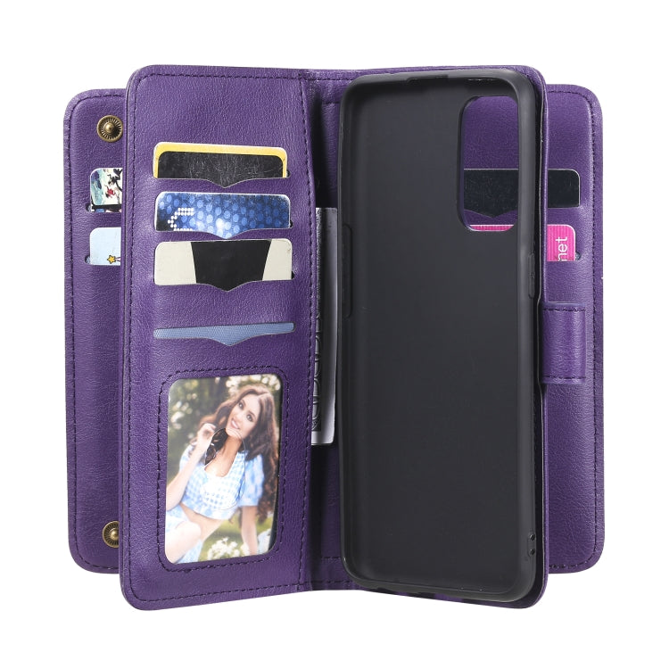 For OPPO Reno5 5G Multifunctional Magnetic Copper Buckle Horizontal Flip Solid Color Leather Case with 10 Card Slots & Wallet & Holder & Photo Frame
