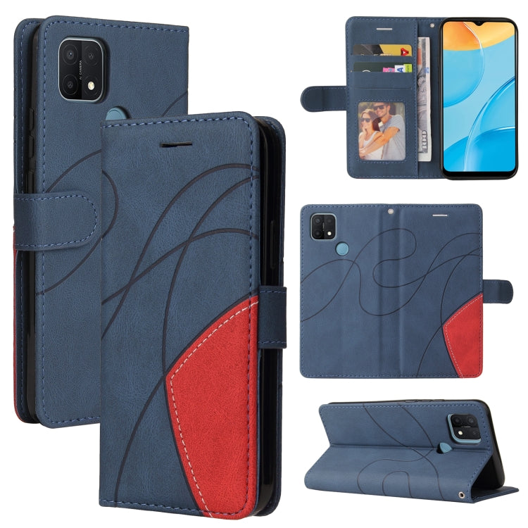 For OPPO A15 Dual-color Splicing Horizontal Flip PU Leather Case with Holder & Card Slots & Wallet