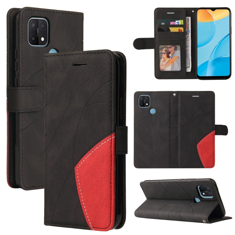 For OPPO A15 Dual-color Splicing Horizontal Flip PU Leather Case with Holder & Card Slots & Wallet
