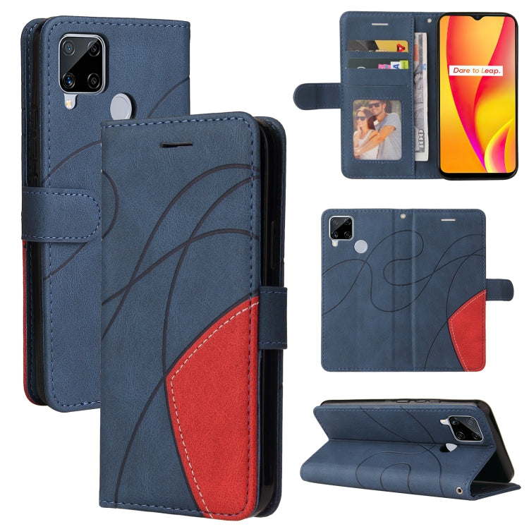 For OPPO Realme C15 Dual-color Splicing Horizontal Flip PU Leather Case with Holder & Card Slots & Wallet