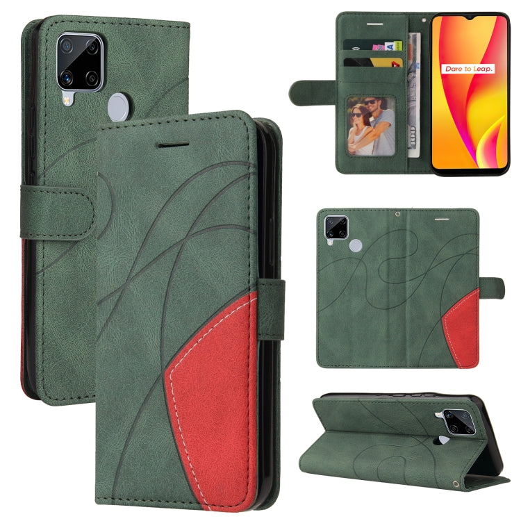 For OPPO Realme C15 Dual-color Splicing Horizontal Flip PU Leather Case with Holder & Card Slots & Wallet