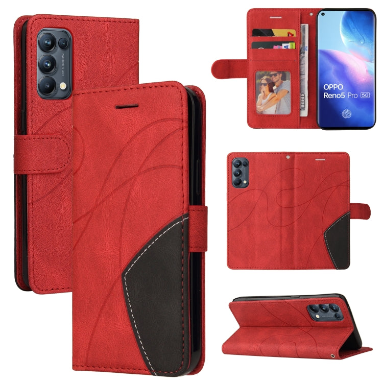 For OPPO Reno5 Pro 5G Dual-color Splicing Horizontal Flip PU Leather Case with Holder & Card Slots & Wallet