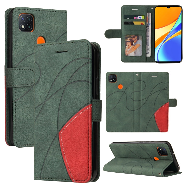 For Xiaomi Redmi 9C Dual-color Splicing Horizontal Flip PU Leather Case with Holder & Card Slots & Wallet