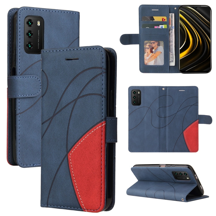 For Xiaomi Poco M3/Redmi Note 9 4G CN Version Dual-color Splicing Horizontal Flip PU Leather Case with Holder & Card Slots & Wallet