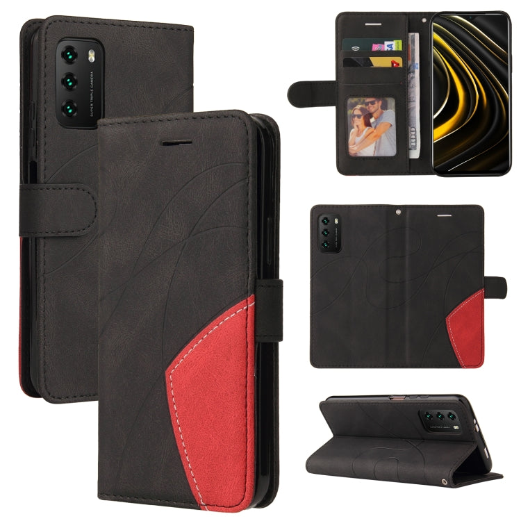 For Xiaomi Poco M3/Redmi Note 9 4G CN Version Dual-color Splicing Horizontal Flip PU Leather Case with Holder & Card Slots & Wallet
