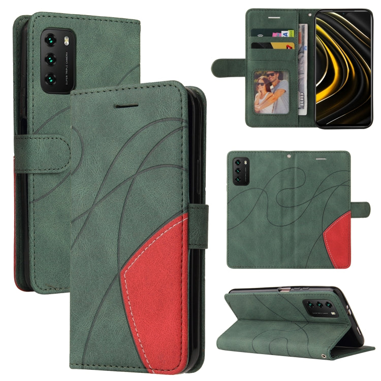 For Xiaomi Poco M3/Redmi Note 9 4G CN Version Dual-color Splicing Horizontal Flip PU Leather Case with Holder & Card Slots & Wallet