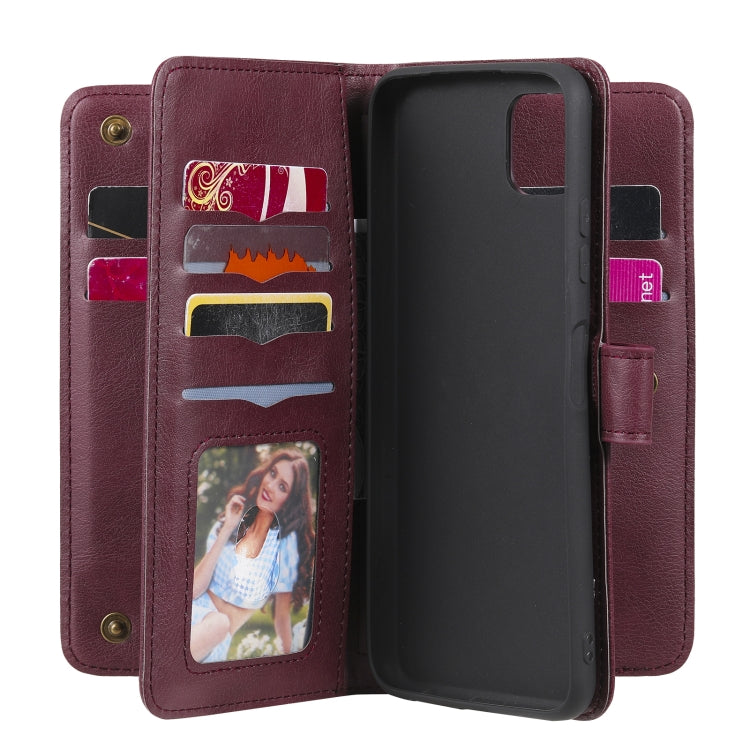 For Samsung Galaxy A22 5G Multifunctional Magnetic Copper Buckle Horizontal Flip Solid Color Leather Case with 10 Card Slots & Wallet & Holder & Photo Frame
