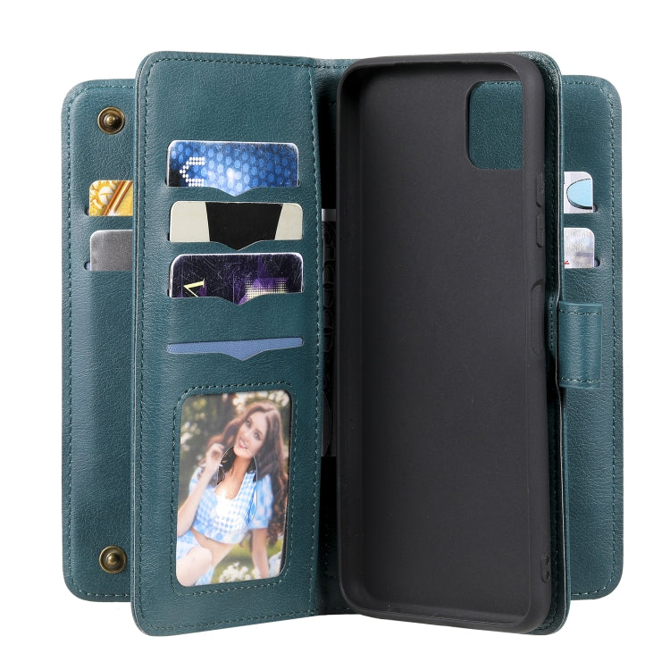 For Samsung Galaxy A22 5G Multifunctional Magnetic Copper Buckle Horizontal Flip Solid Color Leather Case with 10 Card Slots & Wallet & Holder & Photo Frame