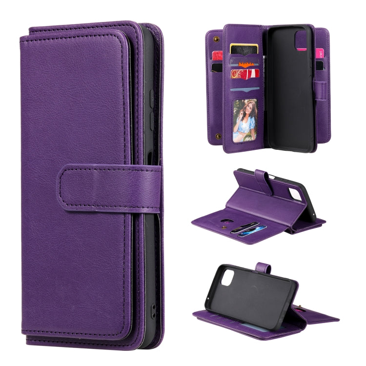 For Samsung Galaxy A22 5G Multifunctional Magnetic Copper Buckle Horizontal Flip Solid Color Leather Case with 10 Card Slots & Wallet & Holder & Photo Frame