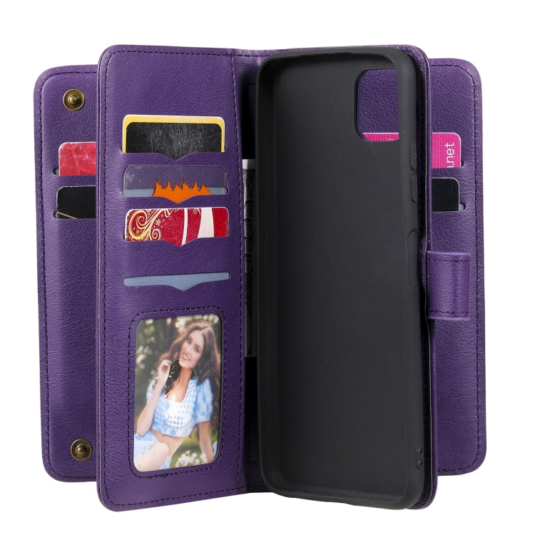 For Samsung Galaxy A22 5G Multifunctional Magnetic Copper Buckle Horizontal Flip Solid Color Leather Case with 10 Card Slots & Wallet & Holder & Photo Frame