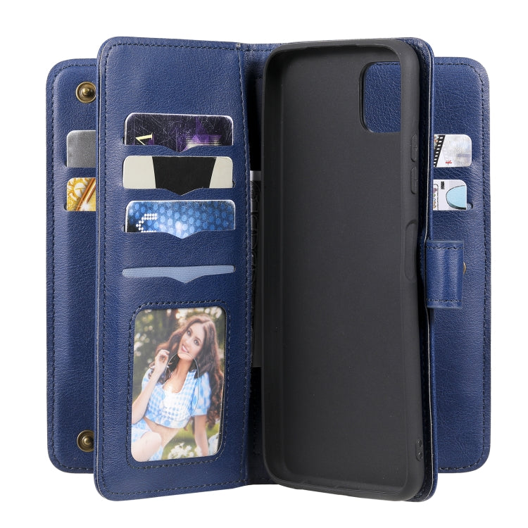 For Samsung Galaxy A22 5G Multifunctional Magnetic Copper Buckle Horizontal Flip Solid Color Leather Case with 10 Card Slots & Wallet & Holder & Photo Frame