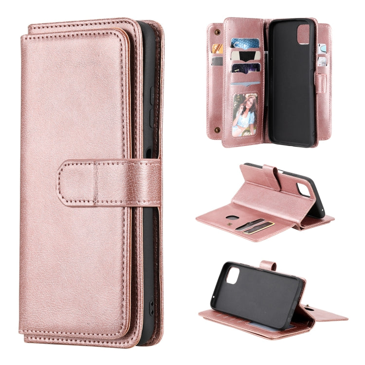 For Samsung Galaxy A22 5G Multifunctional Magnetic Copper Buckle Horizontal Flip Solid Color Leather Case with 10 Card Slots & Wallet & Holder & Photo Frame