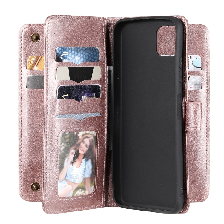 For Samsung Galaxy A22 5G Multifunctional Magnetic Copper Buckle Horizontal Flip Solid Color Leather Case with 10 Card Slots & Wallet & Holder & Photo Frame