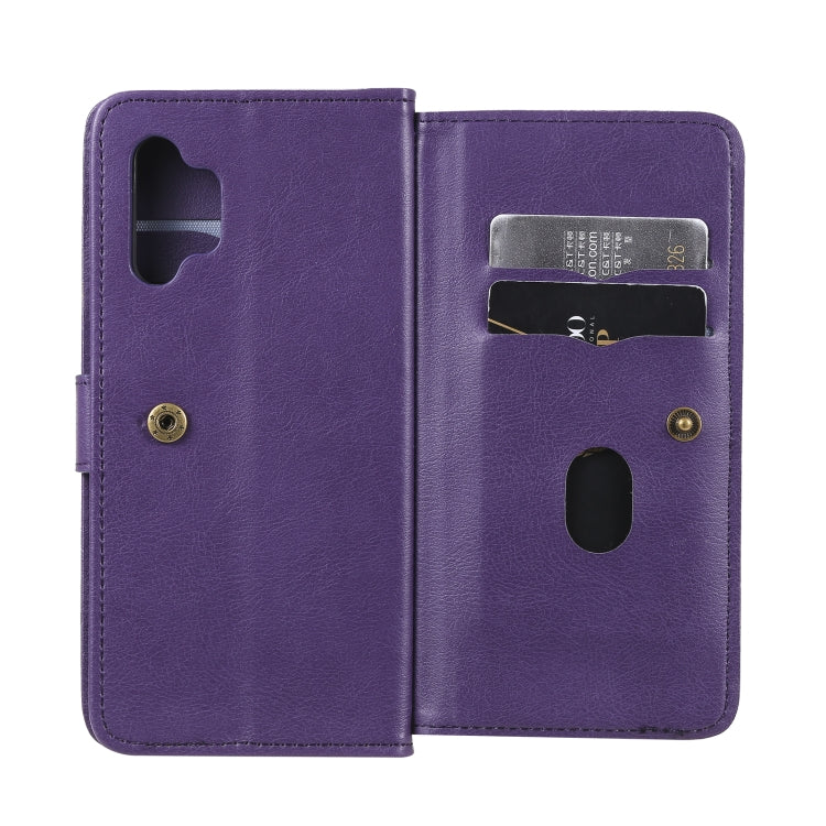 For Samsung Galaxy A32 4G Multifunctional Magnetic Copper Buckle Horizontal Flip Solid Color Leather Case with 10 Card Slots & Wallet & Holder & Photo Frame