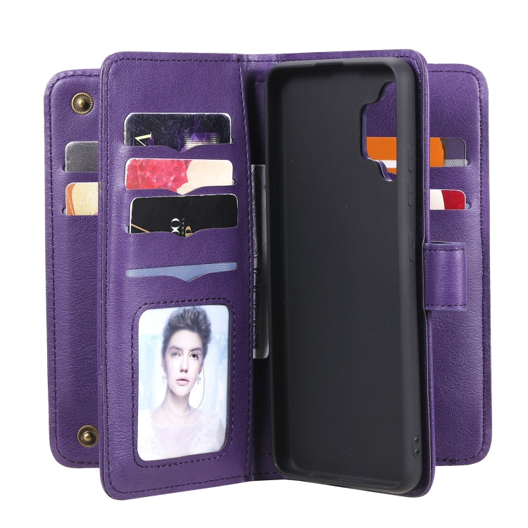 For Samsung Galaxy A32 4G Multifunctional Magnetic Copper Buckle Horizontal Flip Solid Color Leather Case with 10 Card Slots & Wallet & Holder & Photo Frame