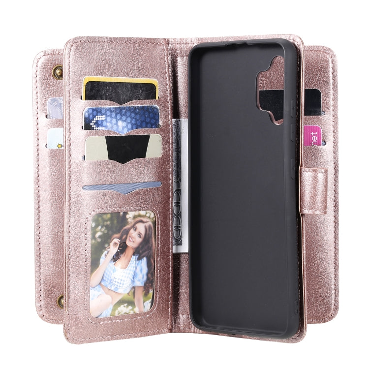For Samsung Galaxy A32 4G Multifunctional Magnetic Copper Buckle Horizontal Flip Solid Color Leather Case with 10 Card Slots & Wallet & Holder & Photo Frame