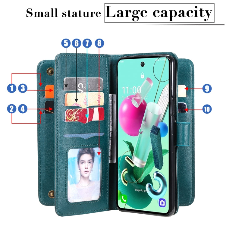 For LG K92 Multifunctional Magnetic Copper Buckle Horizontal Flip Solid Color Leather Case with 10 Card Slots & Wallet & Holder & Photo Frame
