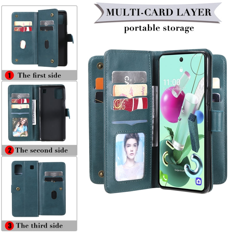 For LG K92 Multifunctional Magnetic Copper Buckle Horizontal Flip Solid Color Leather Case with 10 Card Slots & Wallet & Holder & Photo Frame
