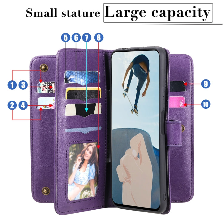 For Huawei Y9a Multifunctional Magnetic Copper Buckle Horizontal Flip Solid Color Leather Case with 10 Card Slots & Wallet & Holder & Photo Frame