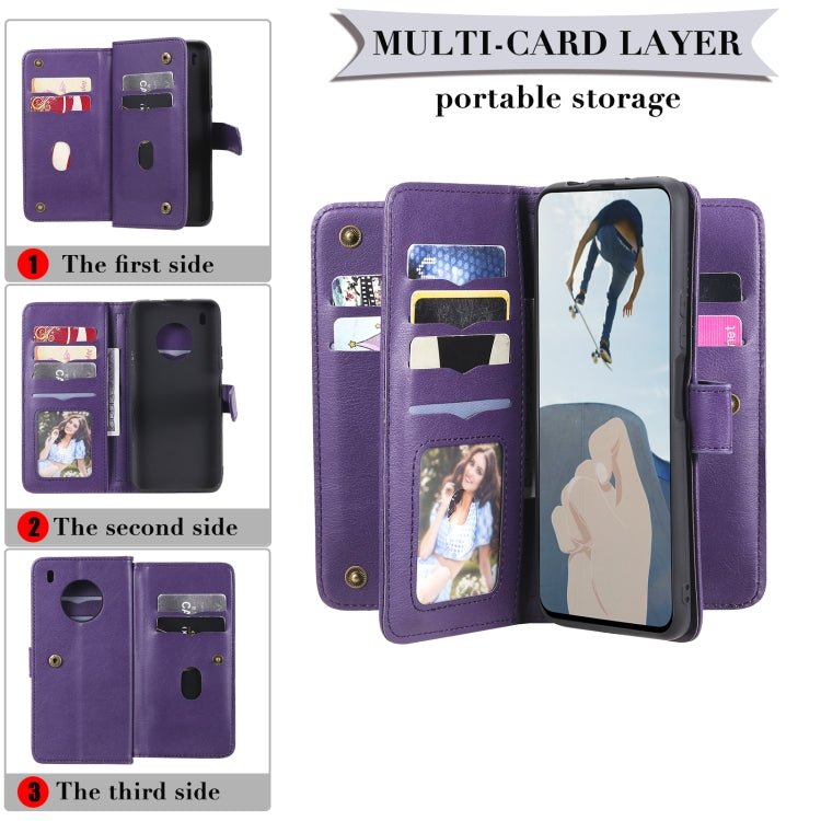 For Huawei Y9a Multifunctional Magnetic Copper Buckle Horizontal Flip Solid Color Leather Case with 10 Card Slots & Wallet & Holder & Photo Frame
