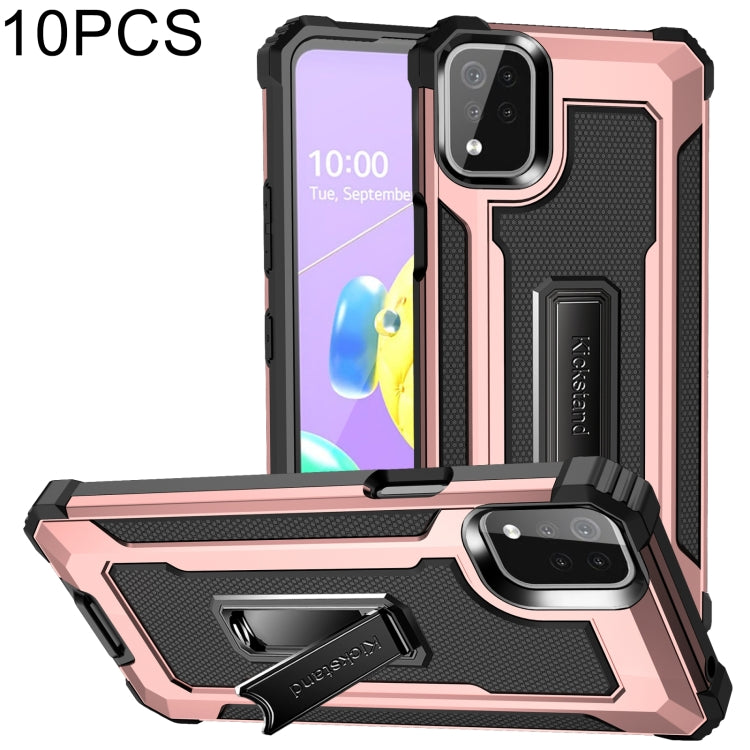 For LG K53 10 PCS Knight Jazz PC+TPU Shockproof Protective Case with Foldable Holder
