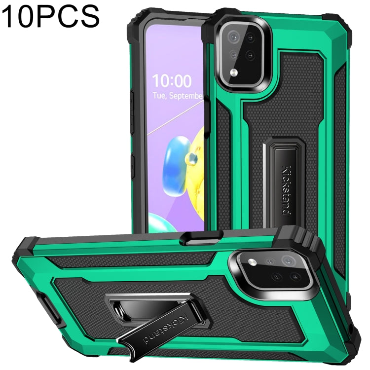 For LG K53 10 PCS Knight Jazz PC+TPU Shockproof Protective Case with Foldable Holder