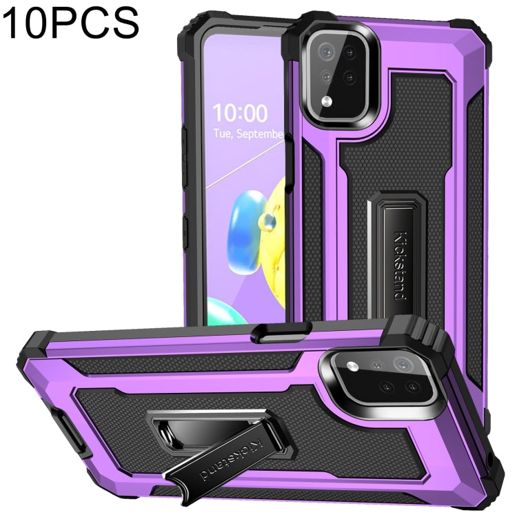 For LG K53 10 PCS Knight Jazz PC+TPU Shockproof Protective Case with Foldable Holder