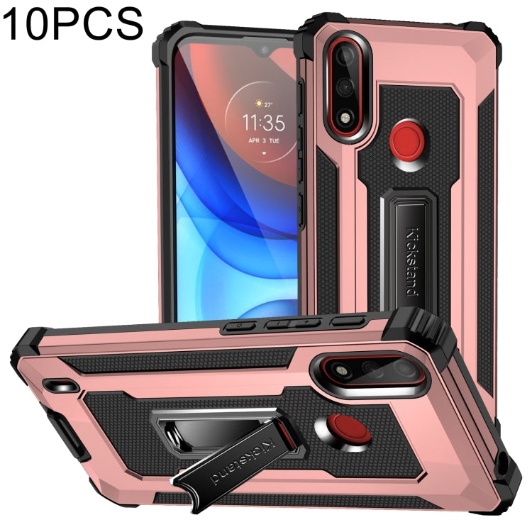 For Motorola Moto E7 Power 2021 10 PCS Knight Jazz PC+TPU Shockproof Protective Case with Foldable Holder