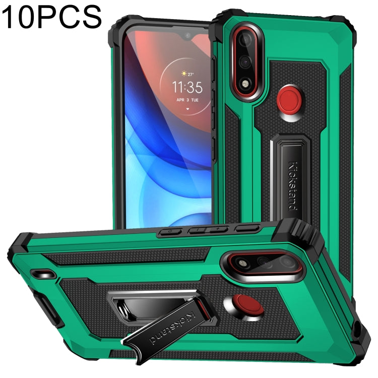 For Motorola Moto E7 Power 2021 10 PCS Knight Jazz PC+TPU Shockproof Protective Case with Foldable Holder