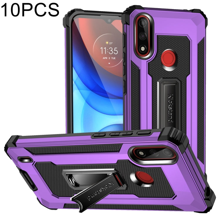 For Motorola Moto E7 Power 2021 10 PCS Knight Jazz PC+TPU Shockproof Protective Case with Foldable Holder