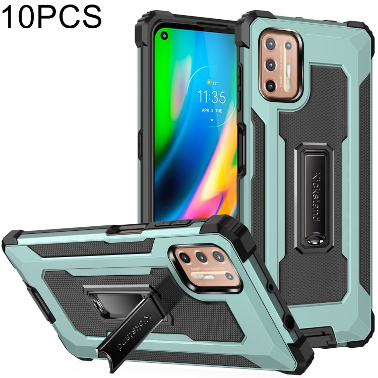 For Motorola Moto G9 Plus 10 PCS Knight Jazz PC+TPU Shockproof Protective Case with Foldable Holder