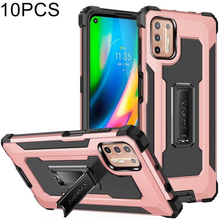 For Motorola Moto G9 Plus 10 PCS Knight Jazz PC+TPU Shockproof Protective Case with Foldable Holder