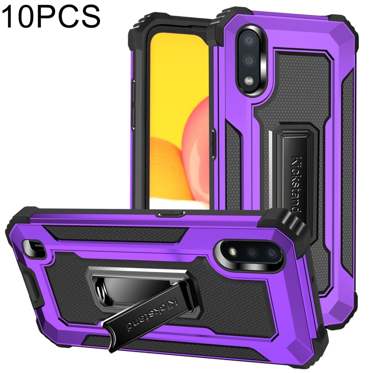 For Samsung Galaxy A01 US Version 10 PCS Knight Jazz PC+TPU Shockproof Protective Case with Foldable Holder