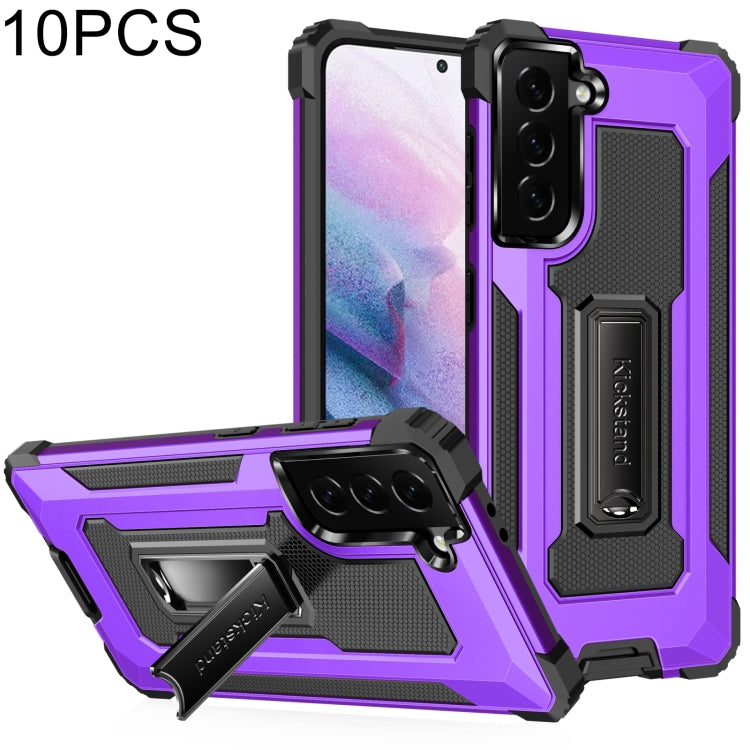 For Samsung Galaxy S21 5G 10 PCS Knight Jazz PC+TPU Shockproof Protective Case with Foldable Holder