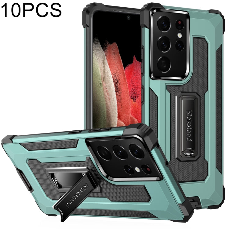 For Samsung Galaxy S21 Ultra 5G 10 PCS Knight Jazz PC+TPU Shockproof Protective Case with Foldable Holder